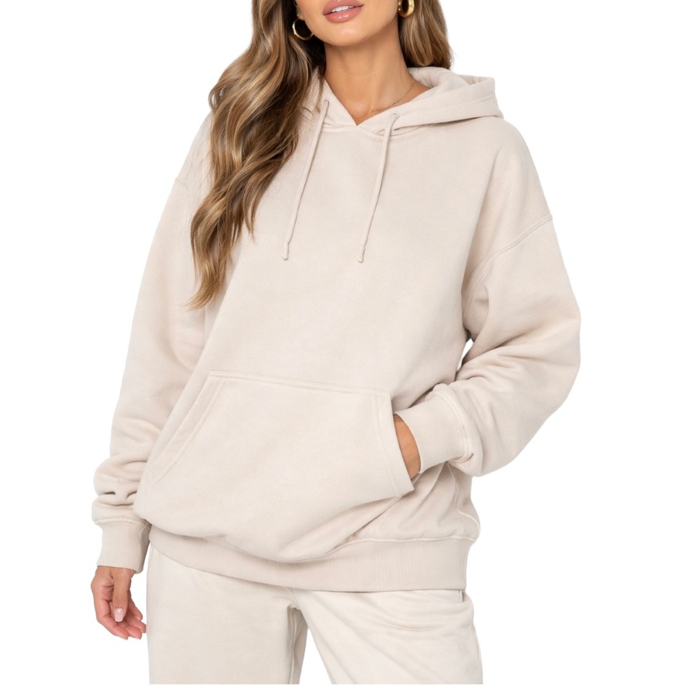 ASOS DESIGN Beige Oversized Hoodie XL Fleece Lined Neutral Cozy